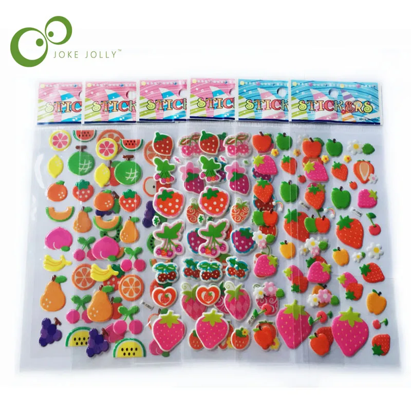 5pcs/lot Bubble Stickers 3D Cartoon fruits Classic Toys Scrapbook Strawberry For Kids Children Gift Reward Sticker WYQ