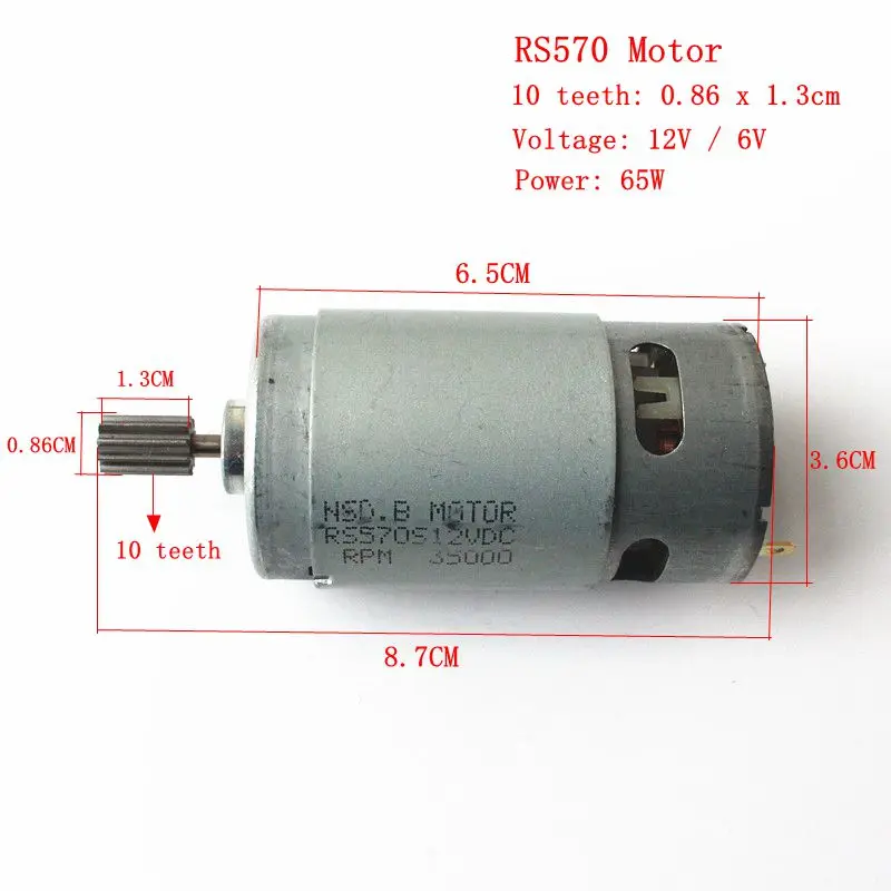 Motore RS570 12V / 6V DC per auto elettrica per bambini, i bambini viaggiano su motore elettrico per auto rs570 motoriduttore con ingranaggio
