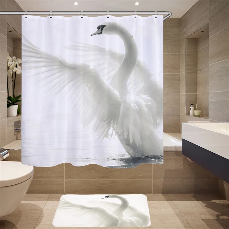 High-quality Furniture Supplies Digital Printing 3D Simulation Animal Pattern Shower Curtain Swan Fabric Shower Curtain