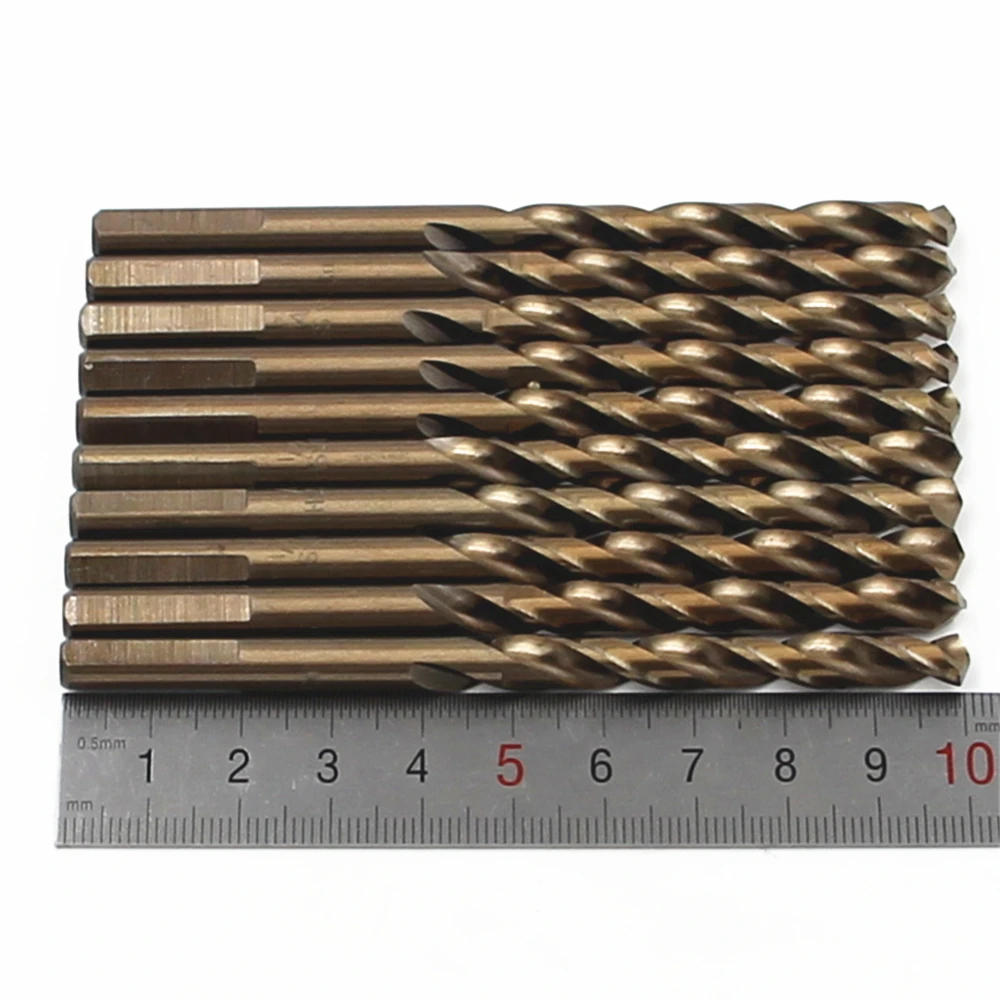 10pcs HSS-Co M35 삼각형 핸들 트위스트 드릴 비트 1/4 인치 6.35mm 맞는 나무 스테인레스 스틸 금속 콘 코어 드릴링 구멍 톱
