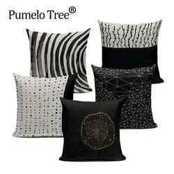 Linen Spring Cushion Cover Black White Line Dots Geometric Wave Sky Sofa Home Decor Pillow Cover Custom Throw Pillow Pillowcase