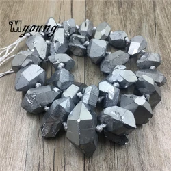 Faceted Silver Titanium Quartz Druzy Nugget Beads,Gems Stone Freeform Crystal Druse Gravel Pendant Beads For DIY Jewelry MY1974