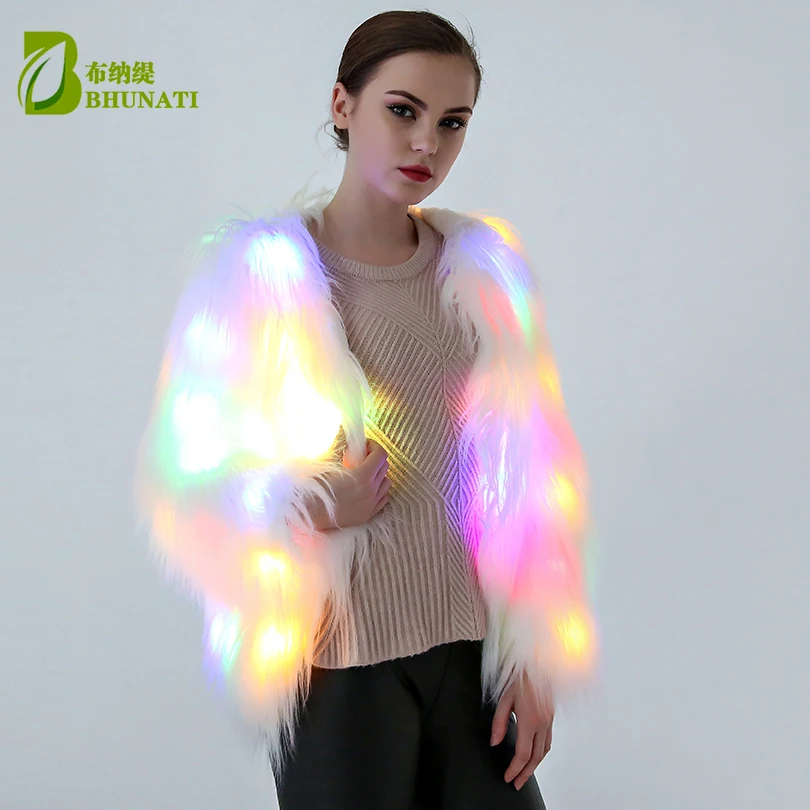 LED Fur Coat Stage Costumes Female LED Luminous Clothes Jacket Bar Dance Show Faux Fur Coats Star Nightclub Christmas LED Coat