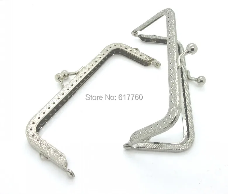 

Free Shipping-2PCs Silver Tone Bead Purse Bag Metal Frame Kiss Clasp Lock Handle 12.5x6cm(3 3/8"x2 3/8") J2597