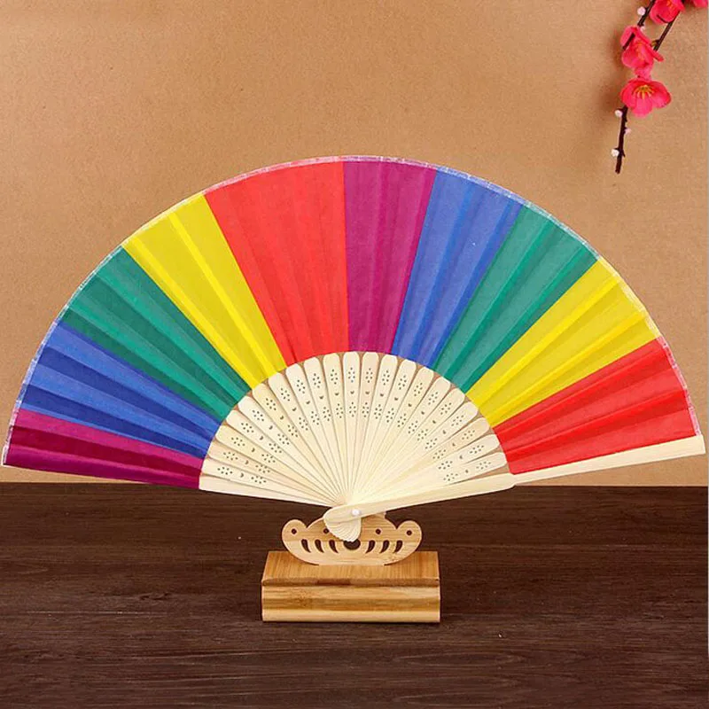 

50pcs/Lot Handmade 21cm Candy Painted Colors Rainbow Wedding Party Hand Fan Event Party Gifts And Favor Supplies ZA4500