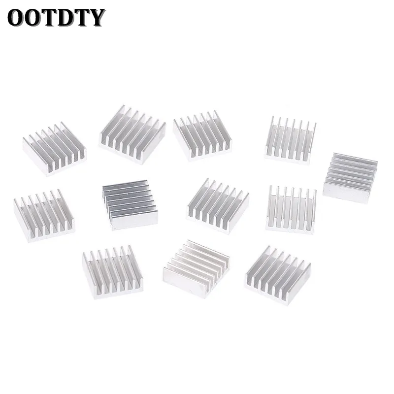 OOTDTY 12 Pcs เงินอลูมิเนียมหม้อน้ำฮีทซิงค์ฮีทซิงค์ระบายความร้อนชุด 14x14x6mm