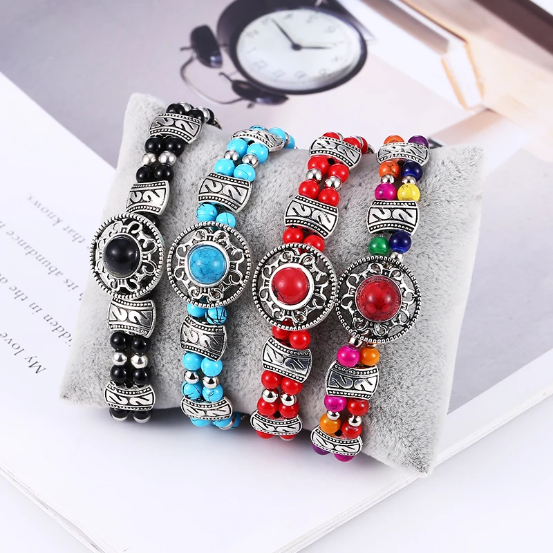 HOCOLE Bohemian Charm Bead Bracelets For Women Ethnic Natural Stone Wristband Bracelet Bangles Girls Fashion Jewelry Party Gift