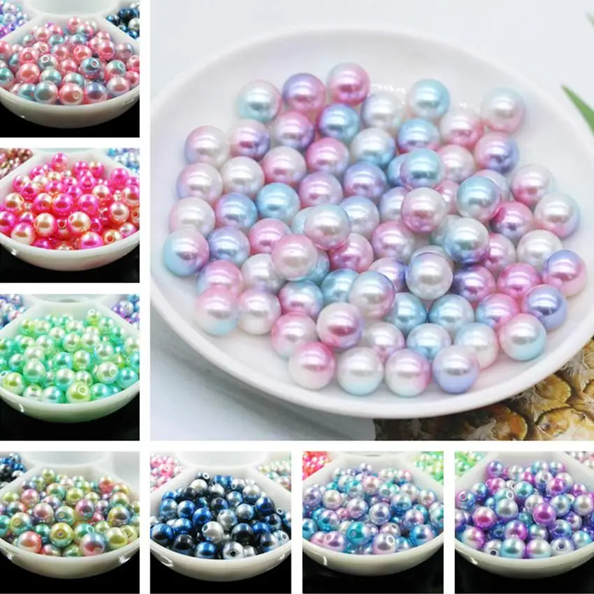 NEW Wholesale Mermaid gradient color ABS Pearl Imitation Round Beads For DIY Jewelry Making 6mm 8mm 10mm 9 colors optional AS-40