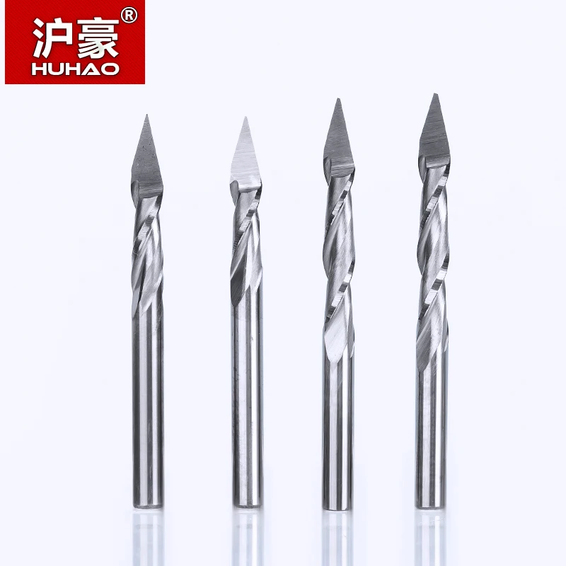 

HUHAO 10 шт./лот 3,175 мм 2 флейты Спираль Пирамида гравировальные биты для дерева CNC резьба фрезы Степень 30 для 2D 3D скульптуры
