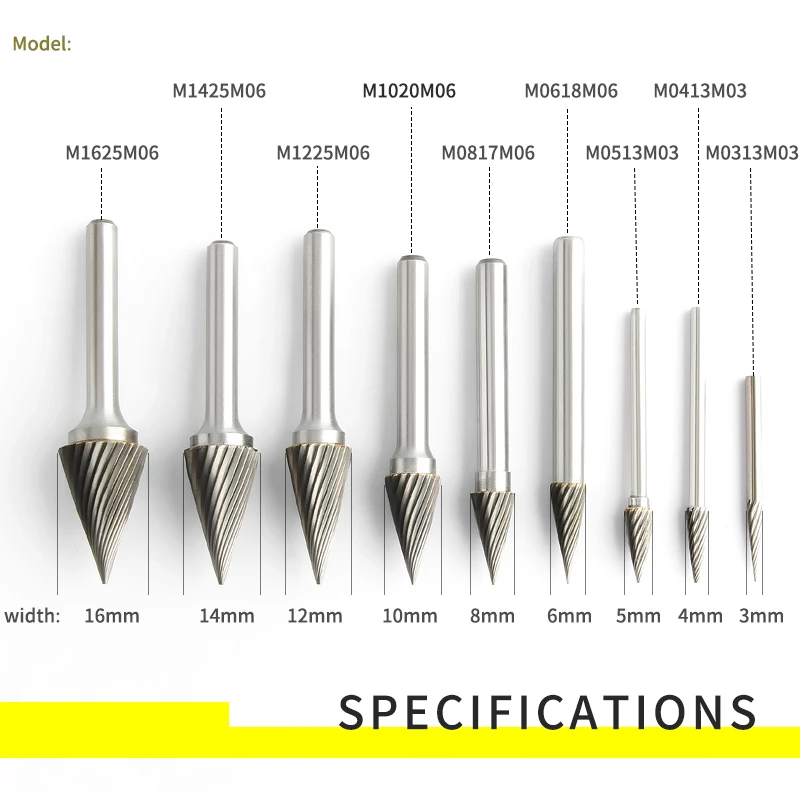 Tapered Tip Tungsten Steel Milling Cutter 1pcs Carbide Rotary File Woodworking Wood Carving Tool Grinding Head M-shaped