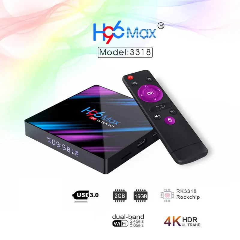 

ТВ-приставка H96 Max RK3318 Smart, Android 9.0, 2,4G/5G, четырехъядерная, Wi-Fi, Bluetooth, медиаплеер, устройства, 1 комплект