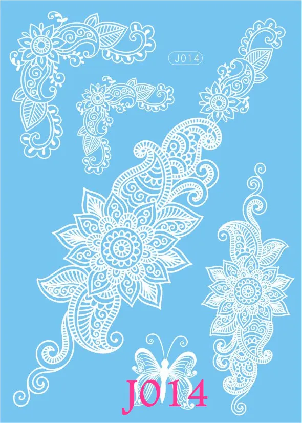 New Arrival Wedding Bridal Flash White Ink Henna Tattoo Body Art ARm Hands NEck Tattoo Sticker, Big Bracelet Jewelry Chains Lace