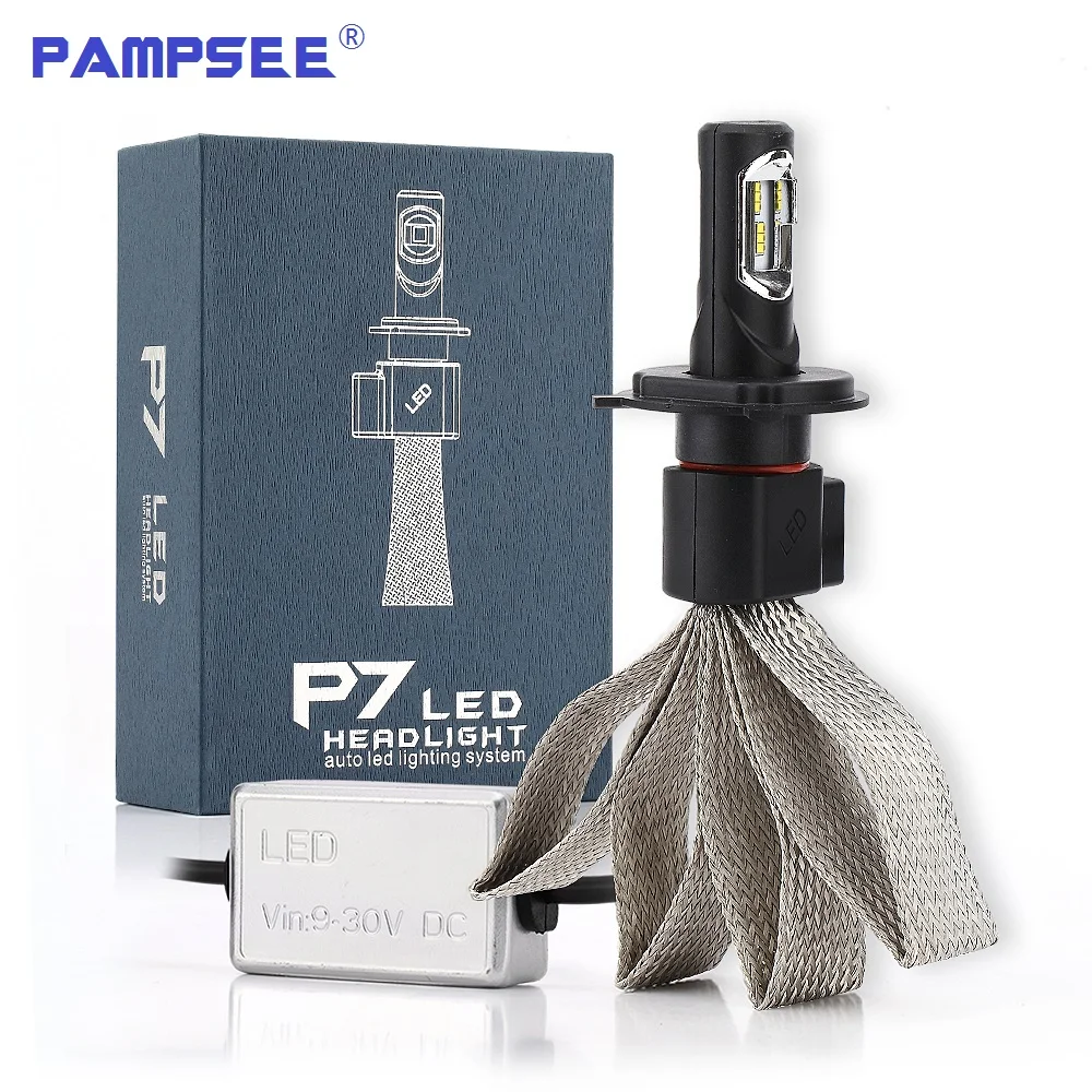 

PAMPSEE P7 ZES Chips Car LED Headlight with Braid Radiating 60W 9600LM Lamp Bulb H1 H3 H4 H7 H11 H13 H27 9004 HB3 9006/HB4 Light