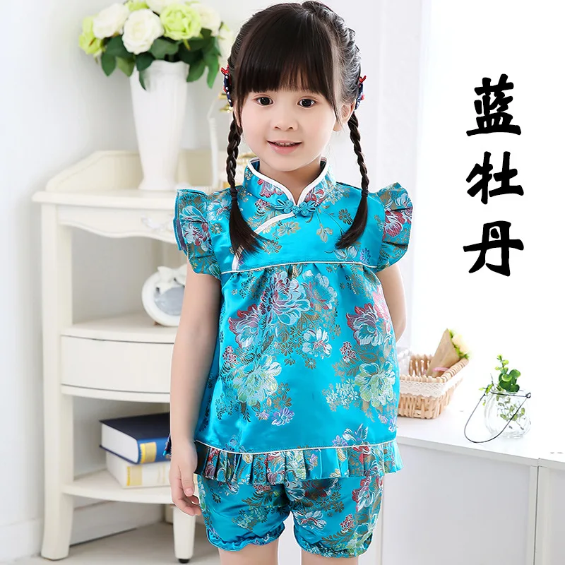 

Summer 2021 New Qipao Baby Girls Clothing Set Baby Dress + Pants Underwear Fashion Infant Costume Toddler Outfits Suit Sets