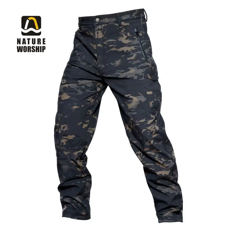 

Outdoor Autumn Winter Men Warm Fleece Hiking Pants Softshell Windproof Thermal Camping Camouflage Zipper Fly