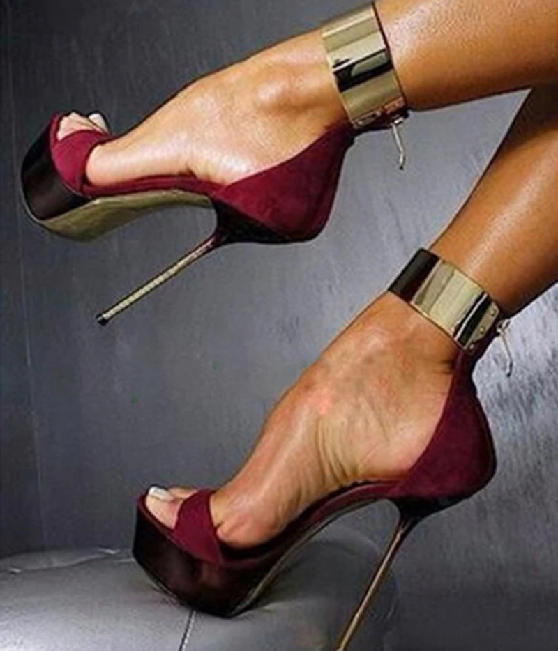 

Sexy Mirror Plated Ankle Strap Stiletto High Heels Soft Silk Sandals Women Cover Heels Mixed Color Platform Sandals Party Shoes