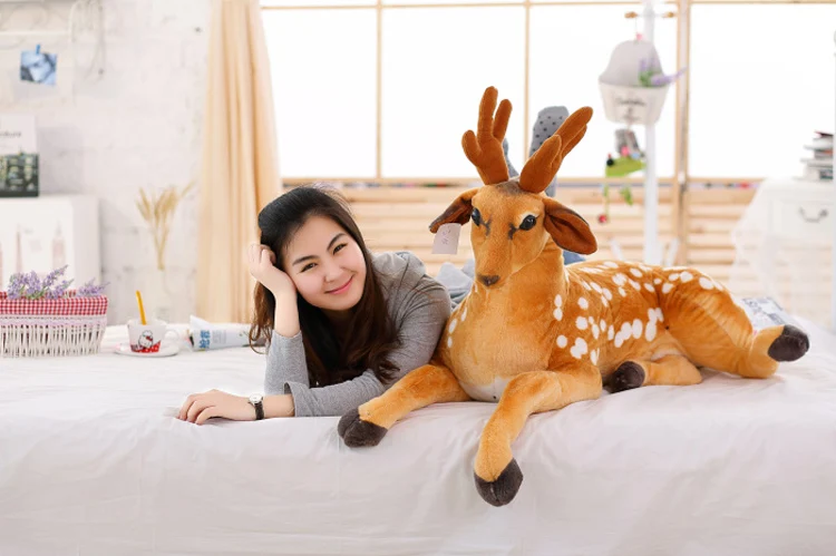 simulation animal huge 110cm prone sika deer plush toy throw pillow birthday gift b0700