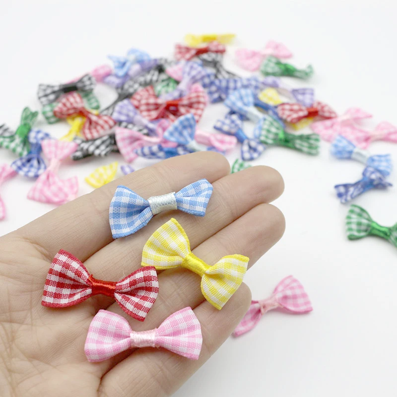 100Pcs Plaid Fabric Small Ribbon Bows DIY Craft Supplie Headwear Garment Doll Toys Applique Accessories Wedding Decor Bowknots