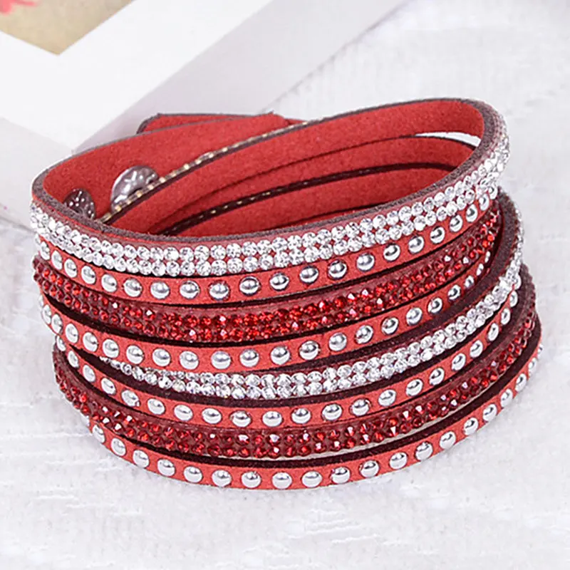 Spring Bracelet Rhinestone Bling Wrapped Bracelets Double Wrap Bracelet Leather Wrap Bracelet Wristband Crystal Charms Chokers