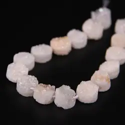 16PCS/strand White AB Titanium Quartz Geode Drusy Flat Round Cabochons Beads,Roug Agates Crystal Druzy Coin Slab Nugget Pendants