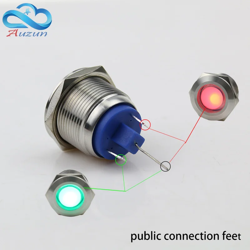 19mm double-color metal indicator light positive input negative input 3welding feet 6V 12V 24V 110V 220V