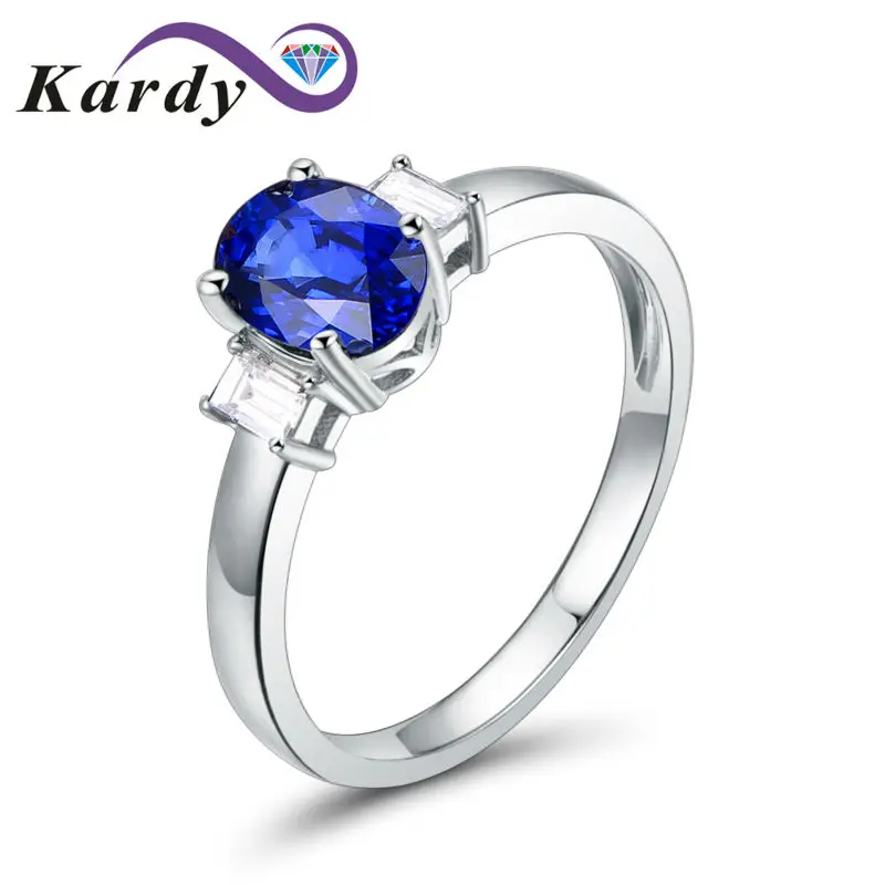 

Unique Fashion 1.25ct Sapphire Gemstone Real Diamond 14K Solid White Gold Wedding Promise Bridal Band Ring for Women