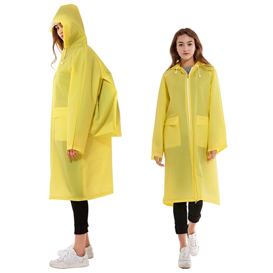 Four Colors Waterproof EVA Women long Raincoat men hooded Backpack Rain Coat jacket with zipper Portable Outdoor Rainwear