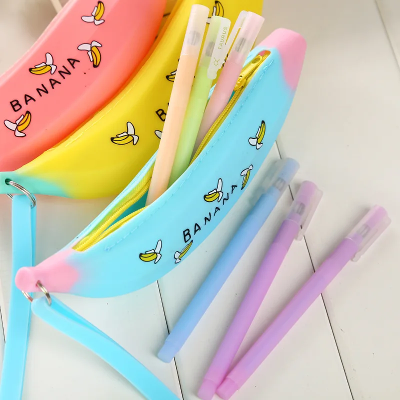 Fashion Silicone Banana Pencil Case Cute Pen Pouch Storage Student Stationery Office School Supply Women Lipstick Bag Keychain