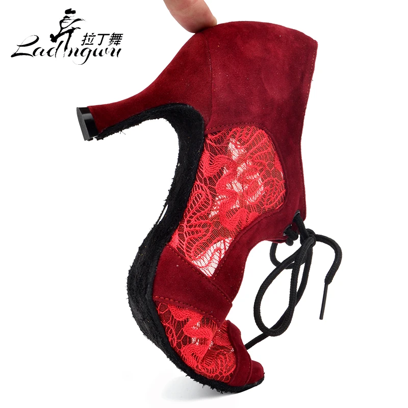 Ladingwu New Lace Collocation Flannel Dancing Shoes For Women Spring and Summer Latin Salsa Dance Sandals Black/Red Shoes Woman