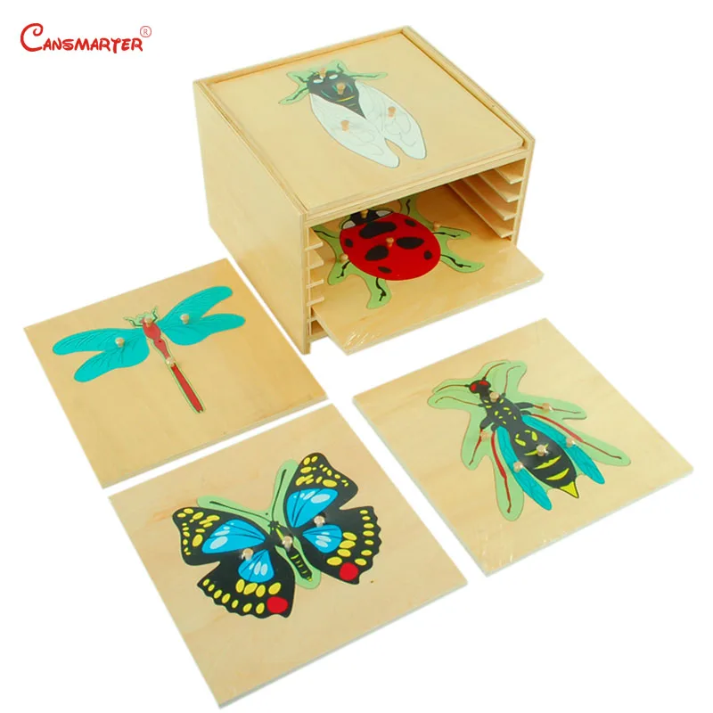 

Puzzles Set With Cabinet Wooden Educational Toys Montessori Materials Jigsaw Animal Insects Teaching Preschool Toys for Children