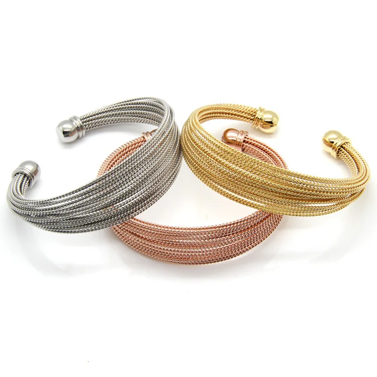 Never Fade Stainless Steel A Lot Of Twisted Wire Bracelets Bangles Gold / Rose Gold / Silver Color Women\'s Fashion Jewelry