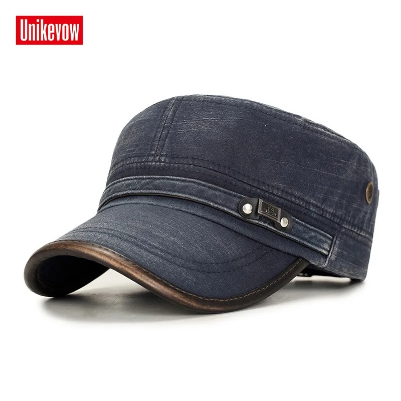 UNIKEVOW-Sombrero plano de algodón 100% para hombre, gorra Vintage de patrulla Cadete, para exteriores, con visera de Pu