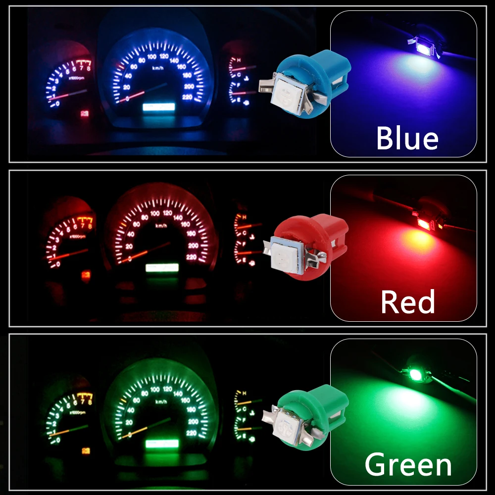 10Pcs LED Light Car Gauge Speed Dash Bulb Dashboard instrument Light Wedge Interior Lamp B8.5D 509T B8.5 5050 Led 1 SMD T5 Lamp