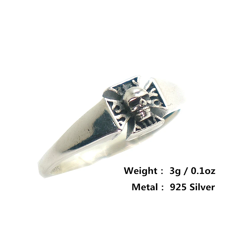 Unisex S925 Silver Cool Cross Punk Gothic Flaming Skull Ring Newest