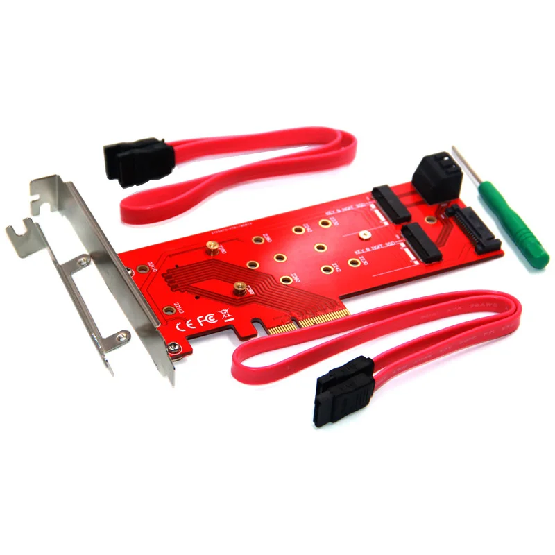 PCIE to M2 Adapter PCIE X4 to 1Port M Key NVMe M.2 + 2Port B Key NGFF M.2 Riser Card SATA 15Pin Power 2 SATA Connect Motherboard