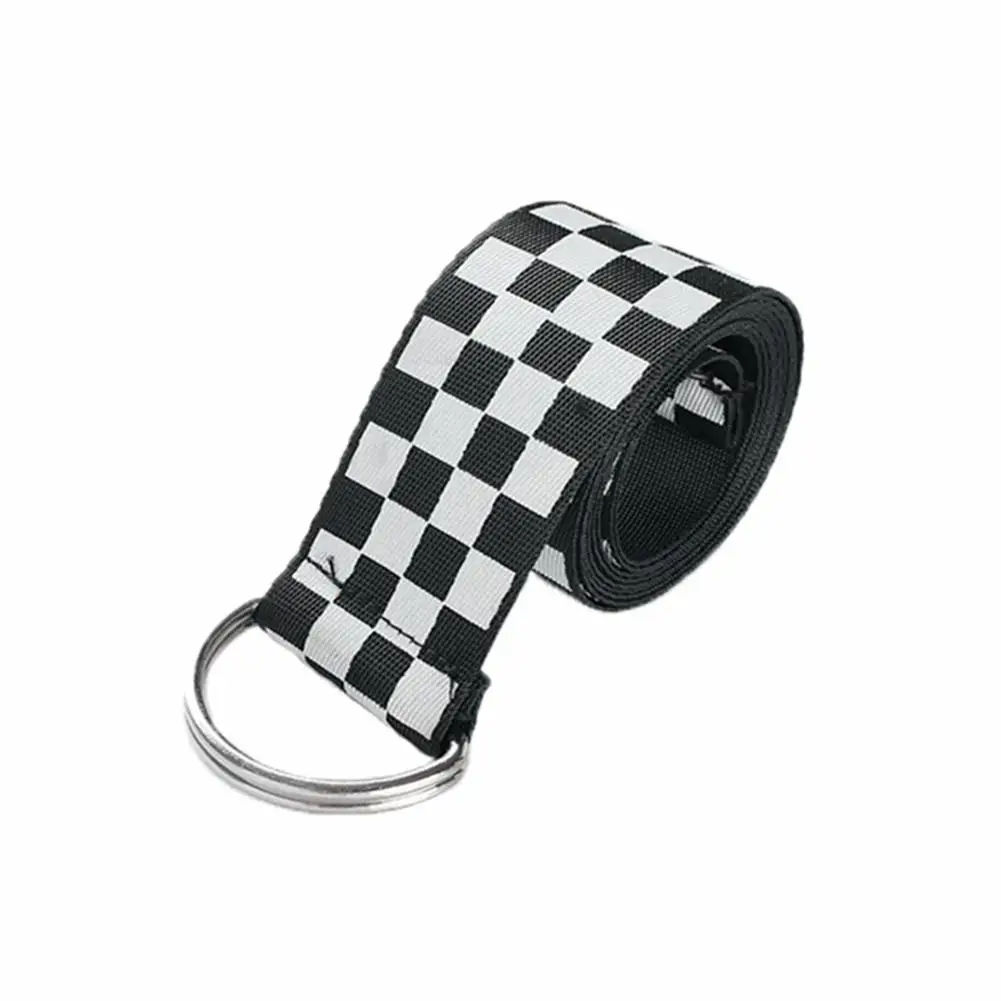 135cm Women's Checkerboard Belt Canvas Waist Belts Cummerbunds Waistband Casual Checkered Black White Plaid Belt