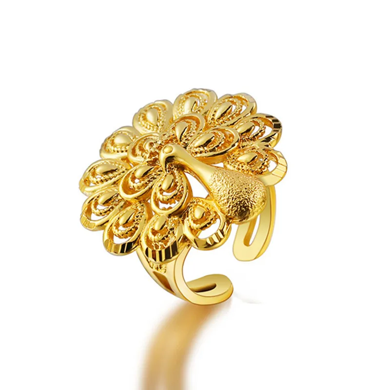 Vintage peacock open screen ring  yellow  fashion women opening ring