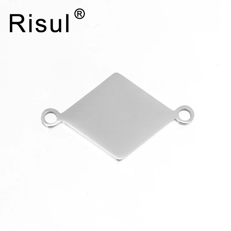 Risul Diamon with 2 Looped Ends connector pendant blank charm steel/gold color mirror polish Stainless steel high quality 50pc