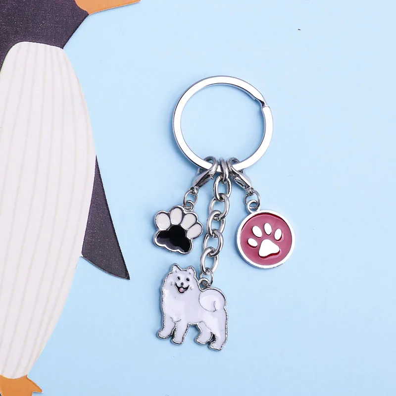 Keychain Cute Keychain Samoyed Key Chain Alloy Metal Pendant Bag Charm Pet Dogs Key Ring Women Jewelry Dog Lovers Fashion Gift