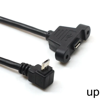 Angled Elbow Micro-USB 5pin 2.0 Male to Female Extension Cable 30cm/50cm with Panel Mount Hole - up down Right Left Options