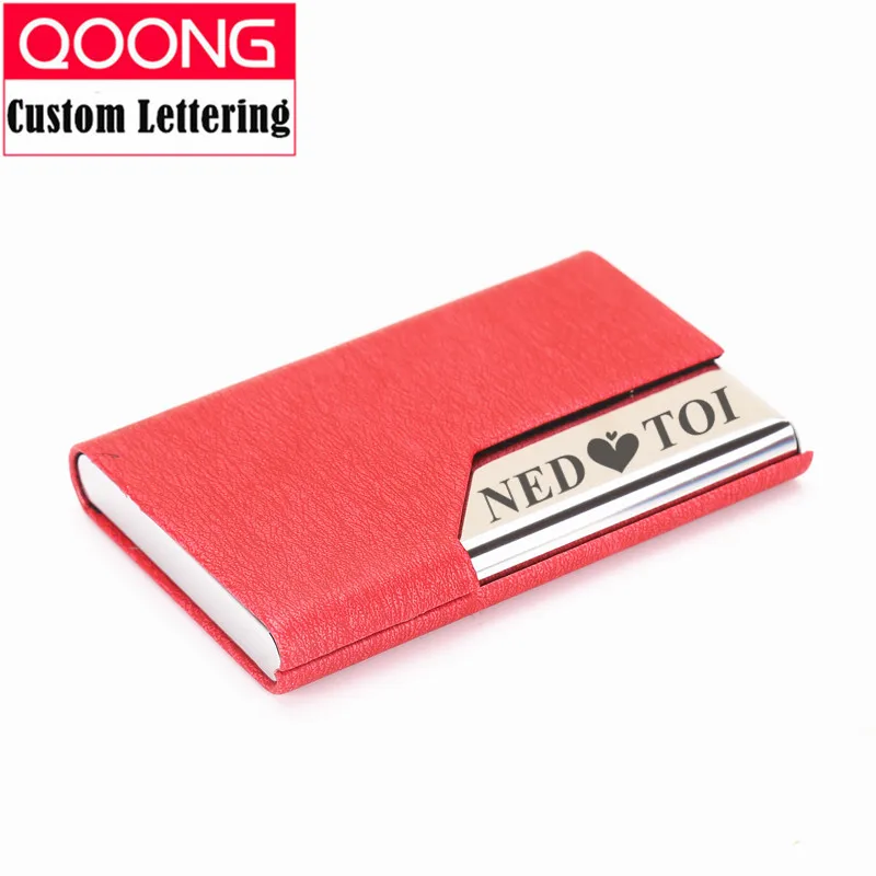 QOONG RFID Blocking Wallet Business ID Credit Card Holder For Women Men Fashion Brand Metal Card Case PU Leather Porte Carte