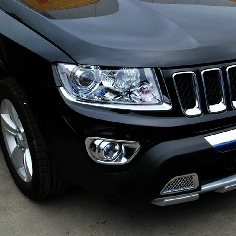 ABS Chrome For Jeep Compass 2013 2014 Accessories Car Front Fog Lamp Light Frame Decoration Cover Trim Car Sticker Styling