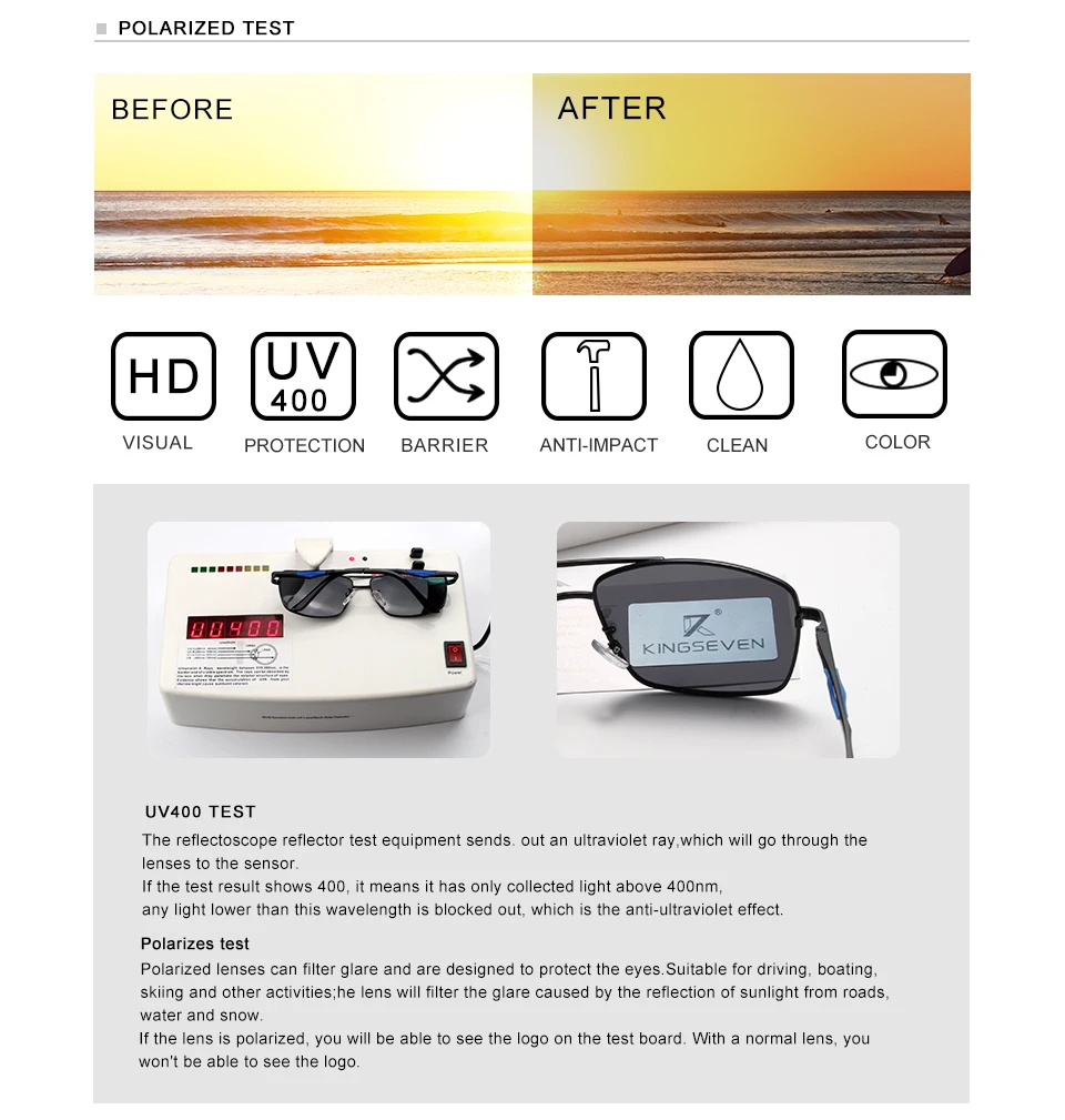 KINGSEVEN 2024 Marke Klassische Quadratische Polarisierte Sonnenbrille männer Fahren Männliche Sonnenbrille Brillen UV Blockieren Oculos N7906 – Detail 11