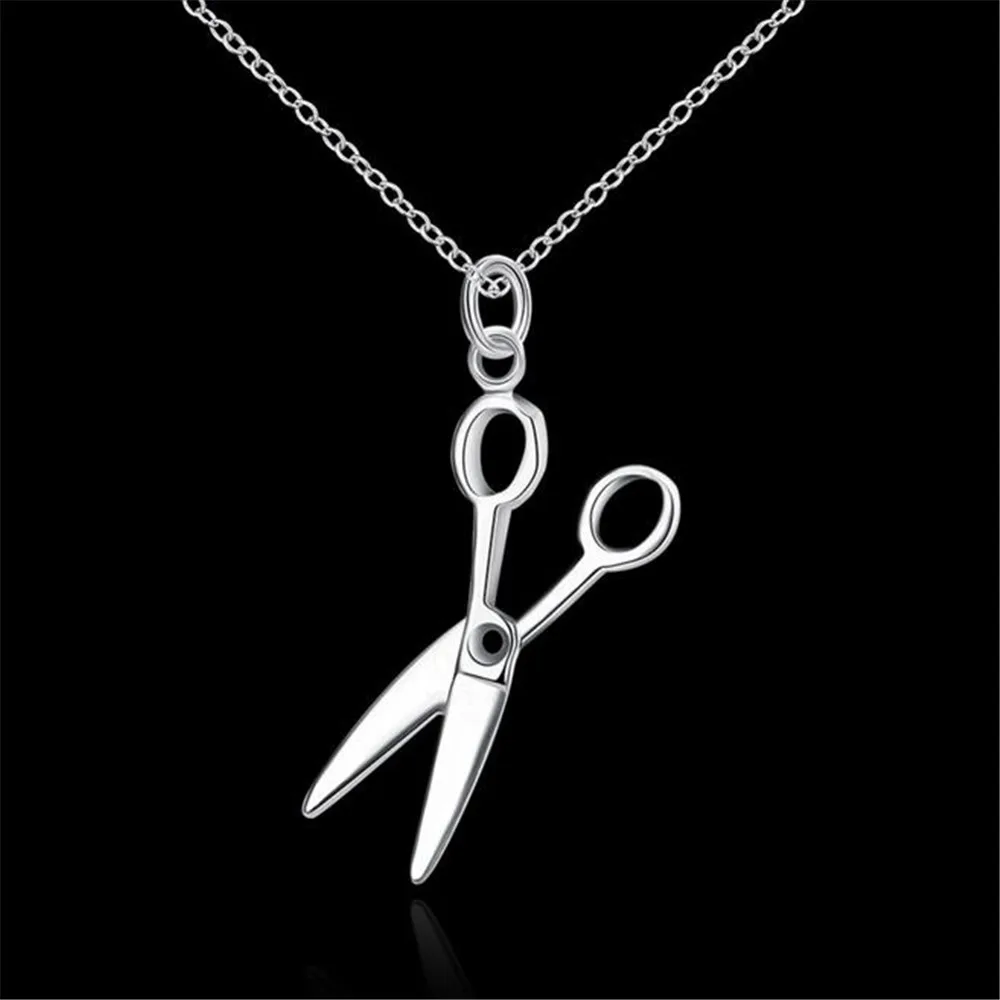 silver plated fashion jewelry pendant Necklace, 925 jewelry silver plated necklace Scissors pendant necklace shcc gian