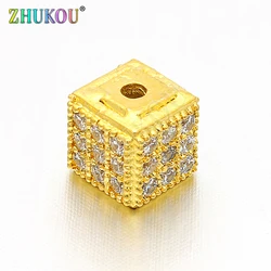 6mm Brass Cubic Zirconia Square Shape Spacer Beads DIY Jewelry Findings Accessories, Hole: 1mm, Model: VZ86