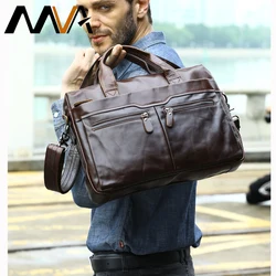 MVA-Bolso de piel auténtica para hombre, bandolera con cremallera para ordenador portátil, 14 maletines, 9005