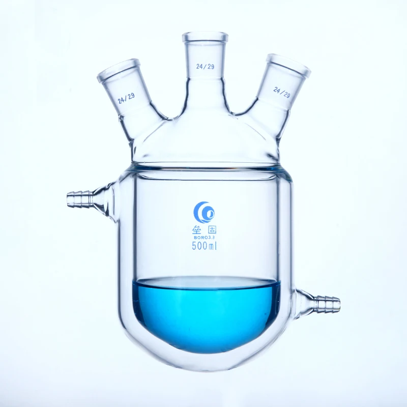 Three-necks jacket reaction bottle Thick wall borosilicate glass flask Jacketed Pilot Plant Reactors Laboratory Reactor