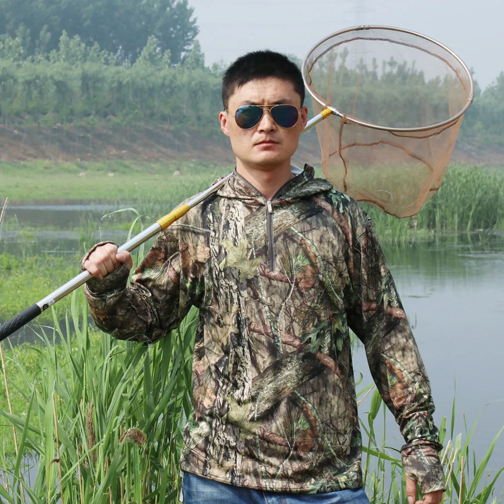 Summer Breathable Quick-Drying Bionic Camouflage Long Sleeve T-Shirt Tops Men Hunting Fishing Hiking Sunscreen Hooded T-Shirts