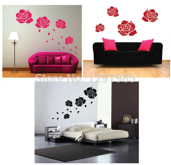 Blooming Rose Flower Wall Sticker Decal Ideal for Kids Room Baby Nursery Home Decor  fashion Removable PVC custom made Poster