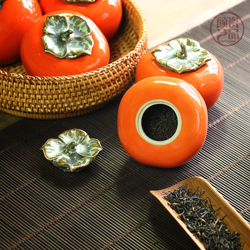 

christmas Ceramic persimmontea set tea pot persimmon Ruyi Mini Tea warehouse sealed container tea tray ornament tour portable